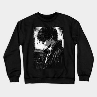 Sad manga man in the rain Crewneck Sweatshirt